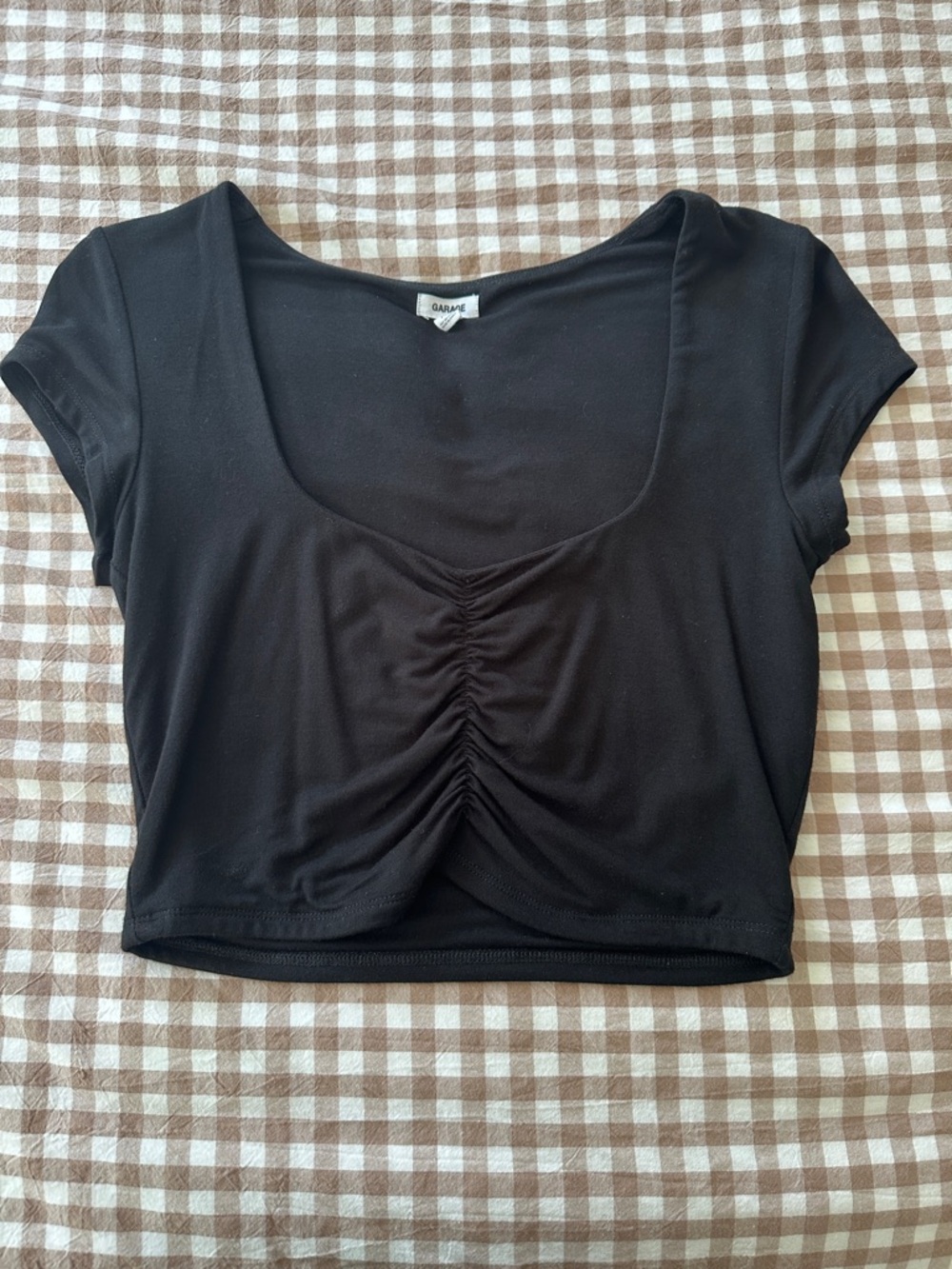 Garage Black Center-Ruched Deep Scoop Neck Crop Top